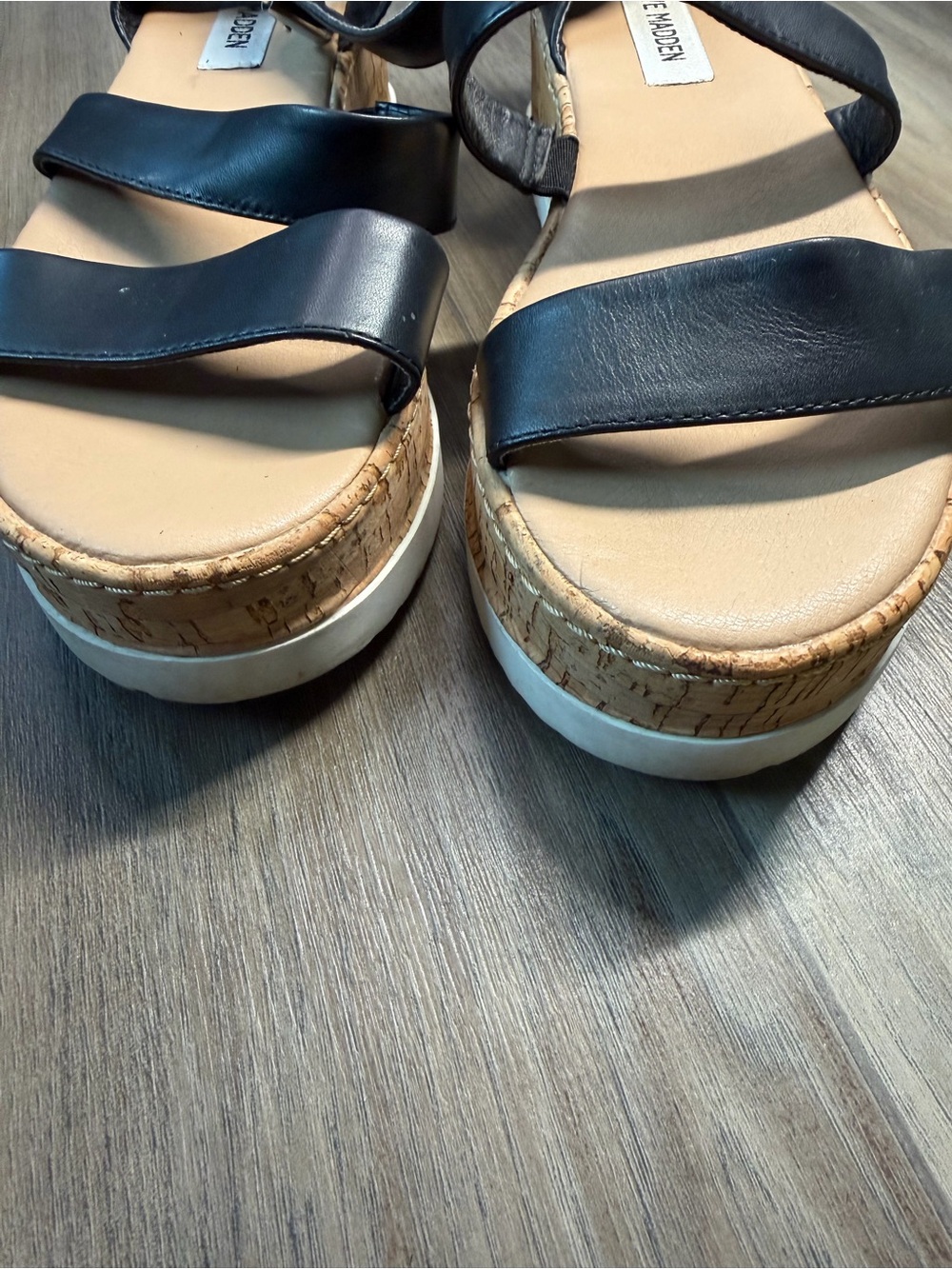 Steve Madden Black Cork Platform Sandals